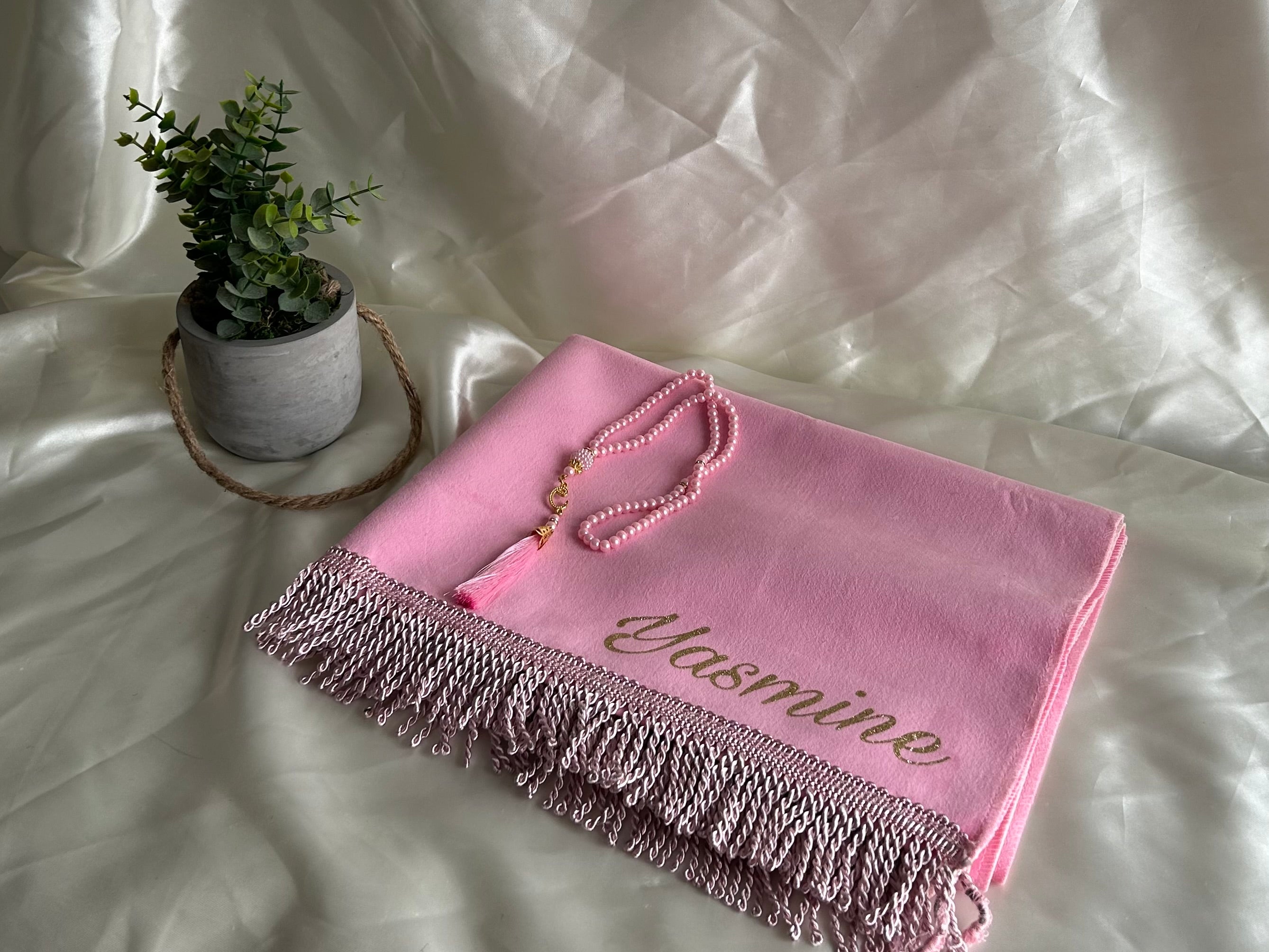 Tapis de prière fin rose bonbon personnalisable