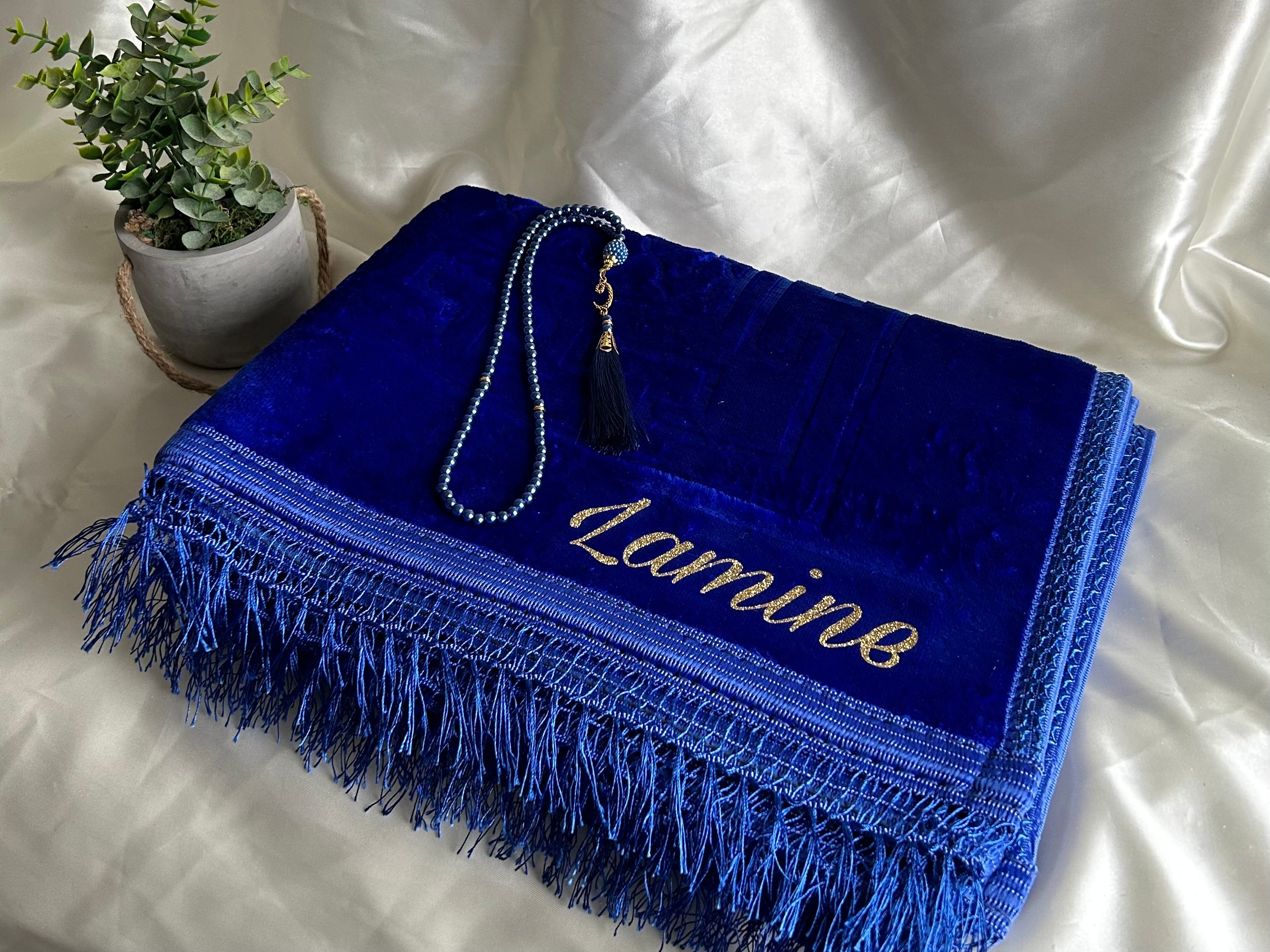 Tapis de prière épais bleu roi personnalisable