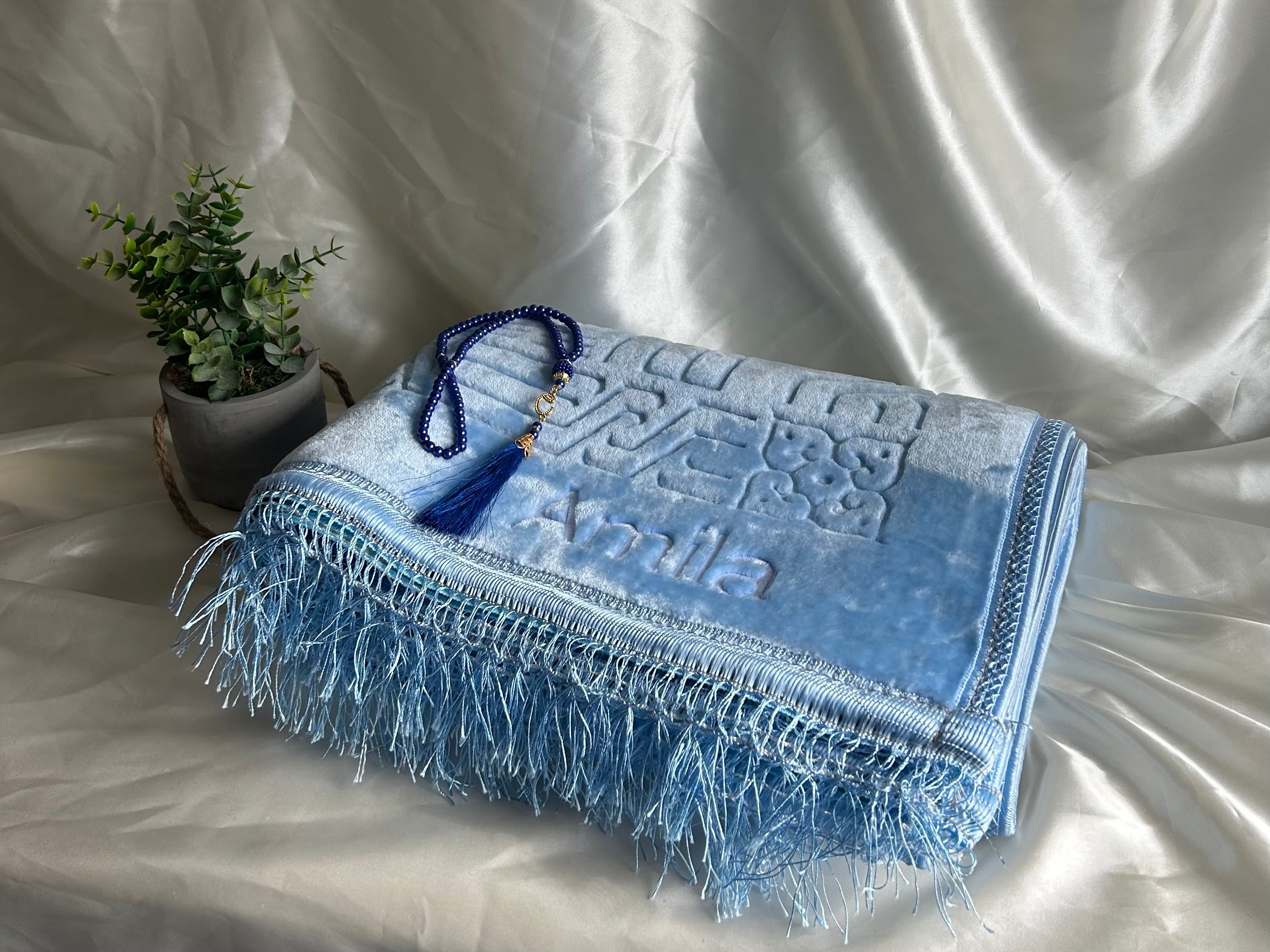 Tapis de prière épais bleu ciel personnalisable