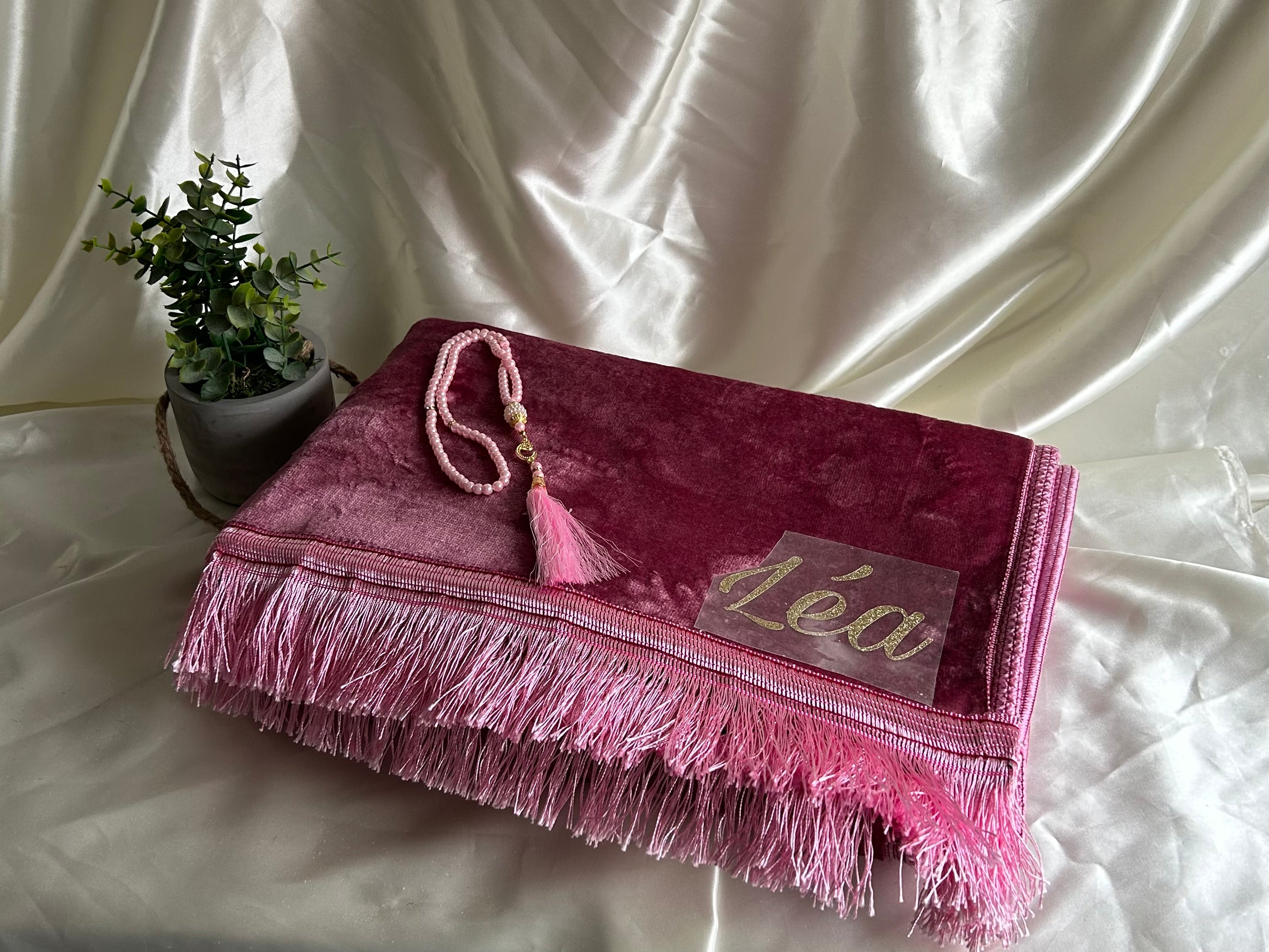 Tapis de prière épais rose foncé personnalisable