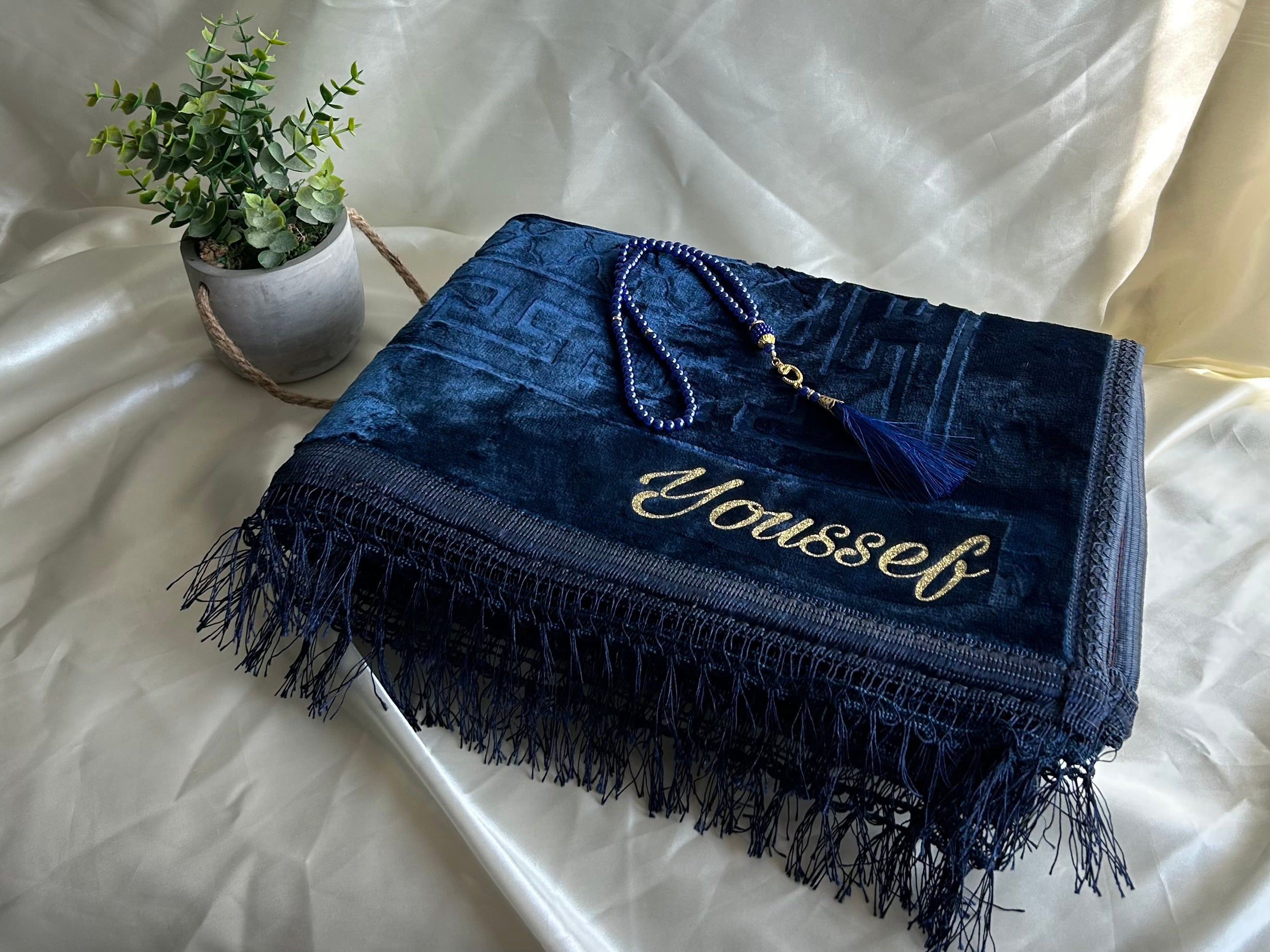 tapis de prière épais bleu nuit personnalisable