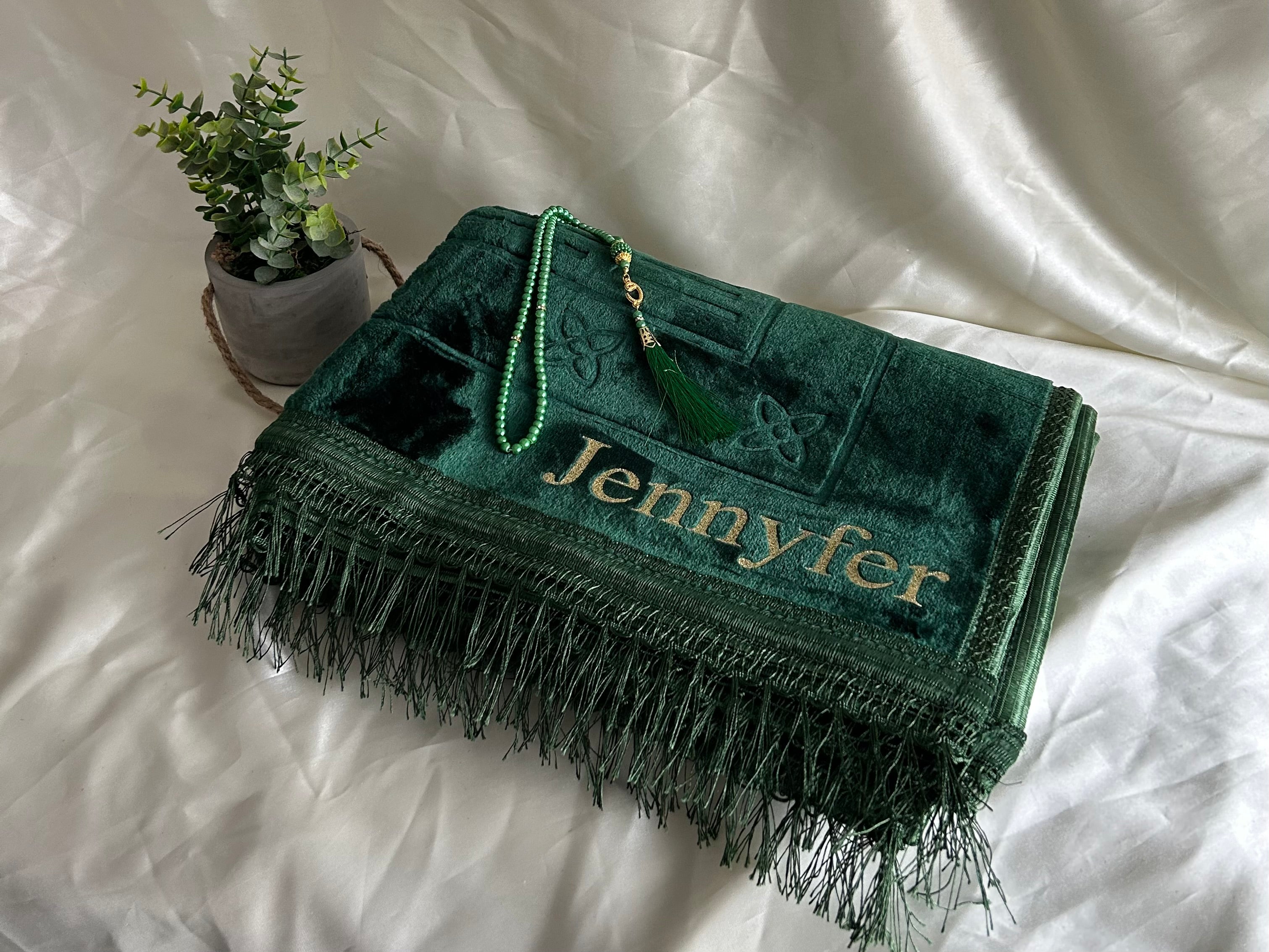 Tapis de prière épais vert personnalisable