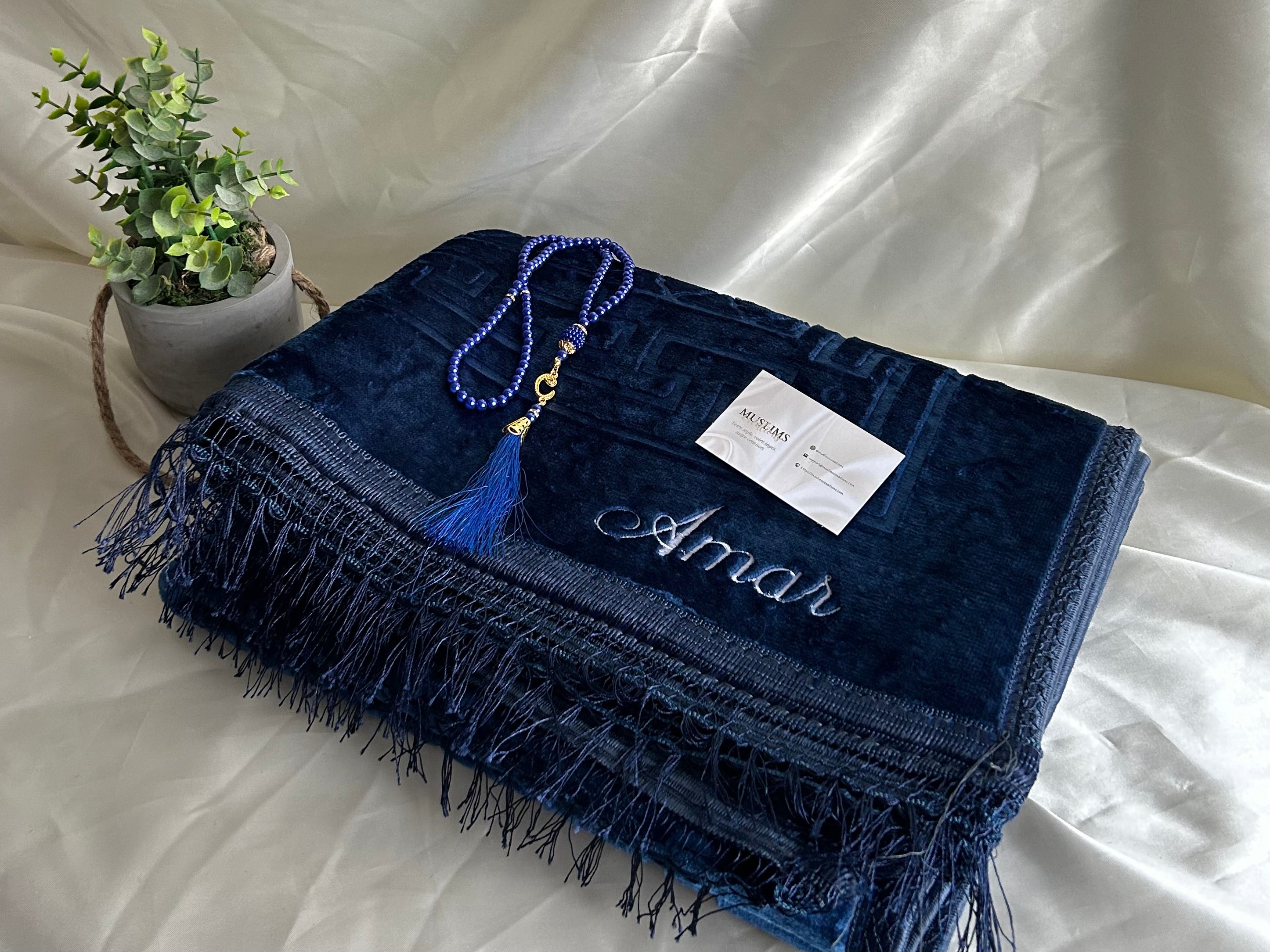 tapis de prière épais bleu nuit personnalisable