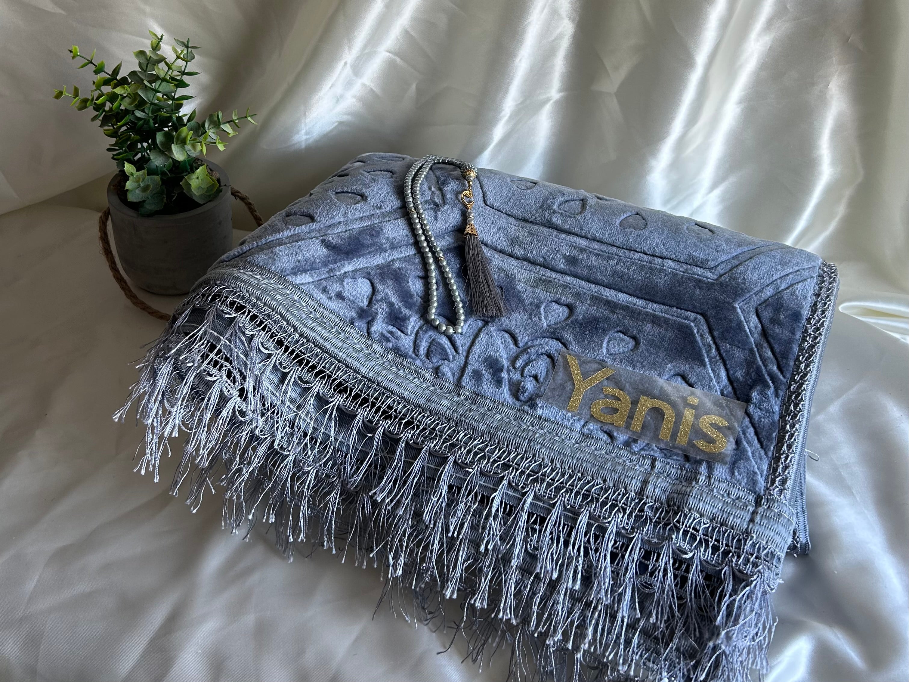 Tapis de prière épais gris MOTIF + TASBIH