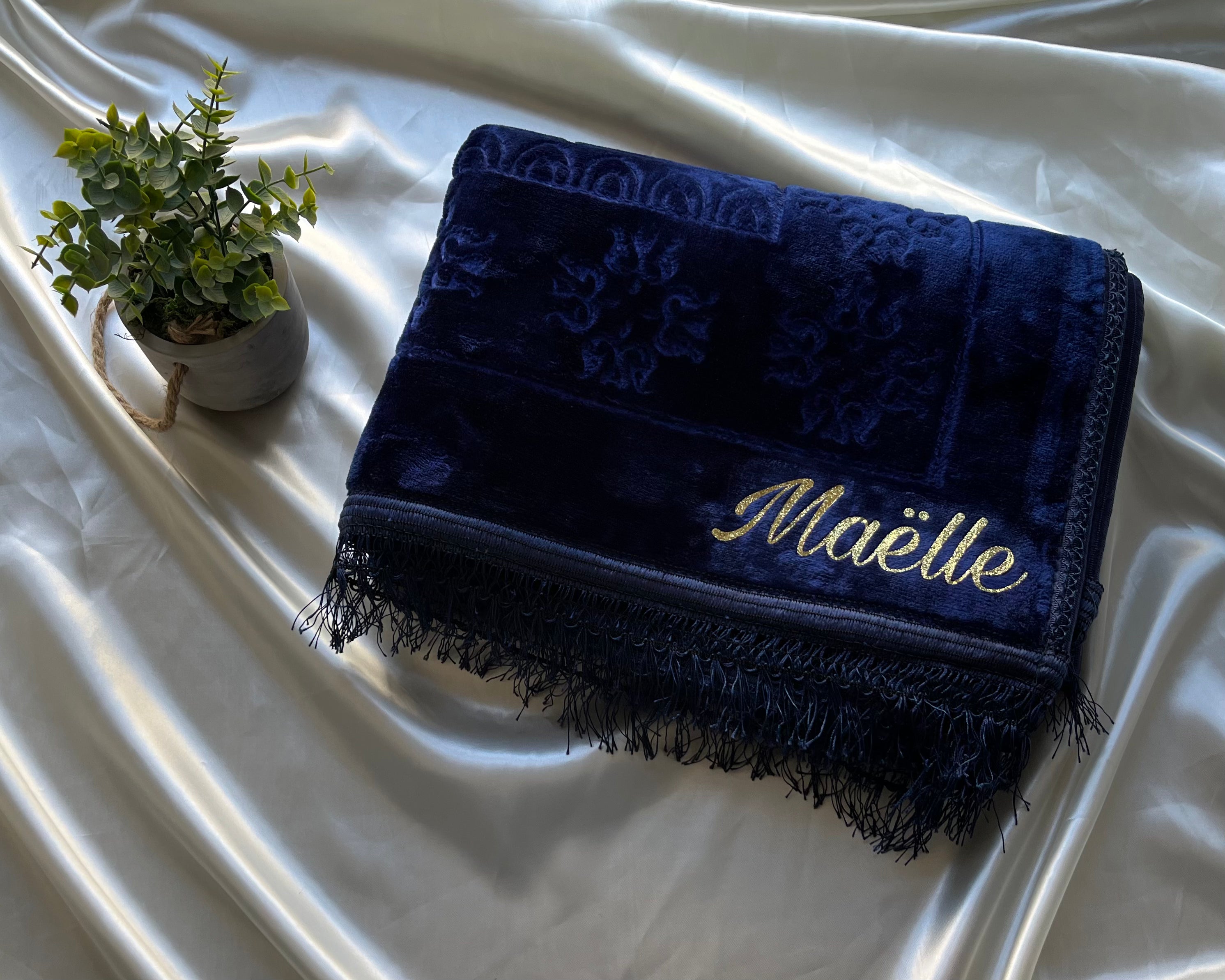 tapis de prière épais bleu nuit personnalisable