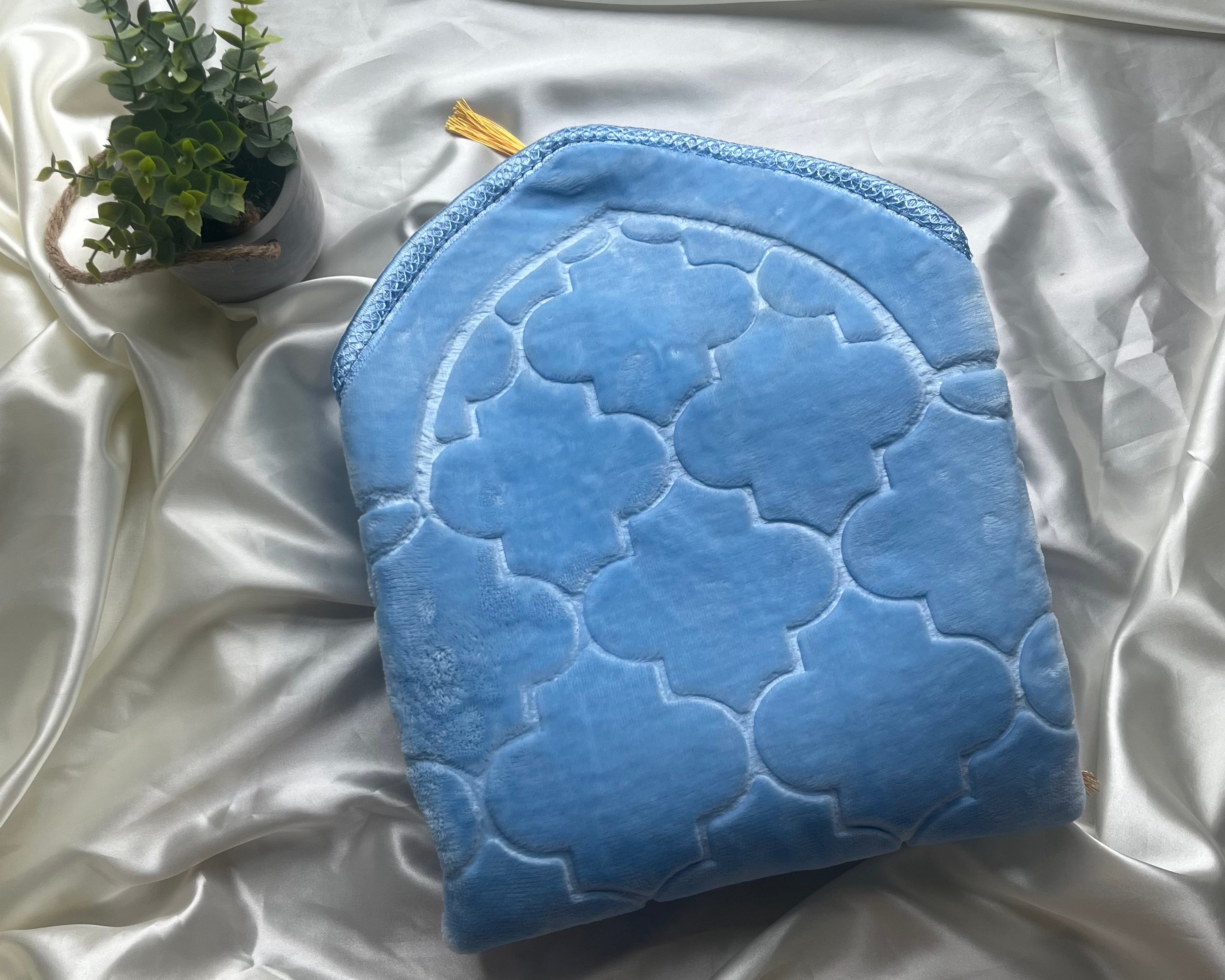 tapis de prière dôme de luxe bleu ciel personnalisable