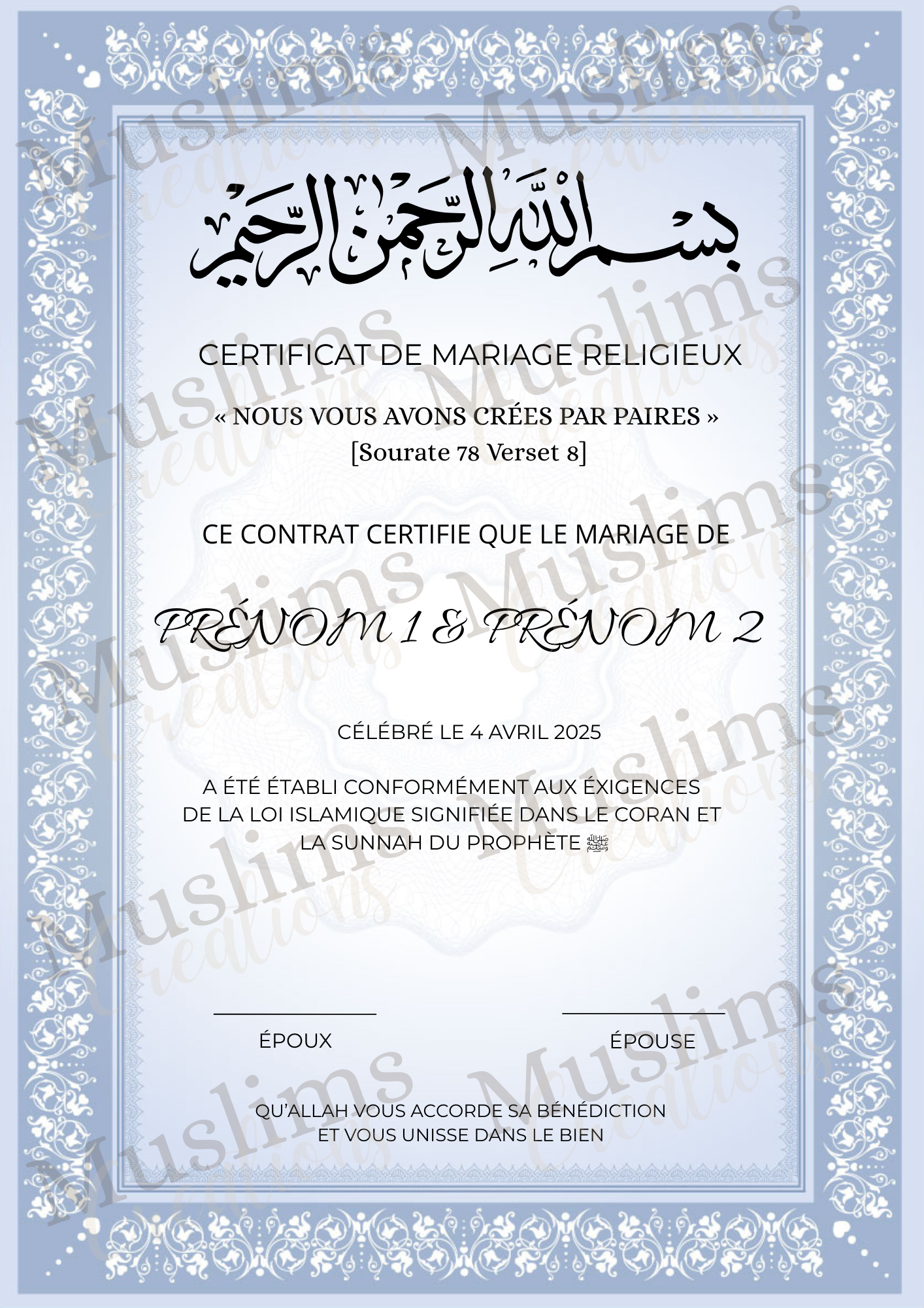 Certificat Nikkah version PDF