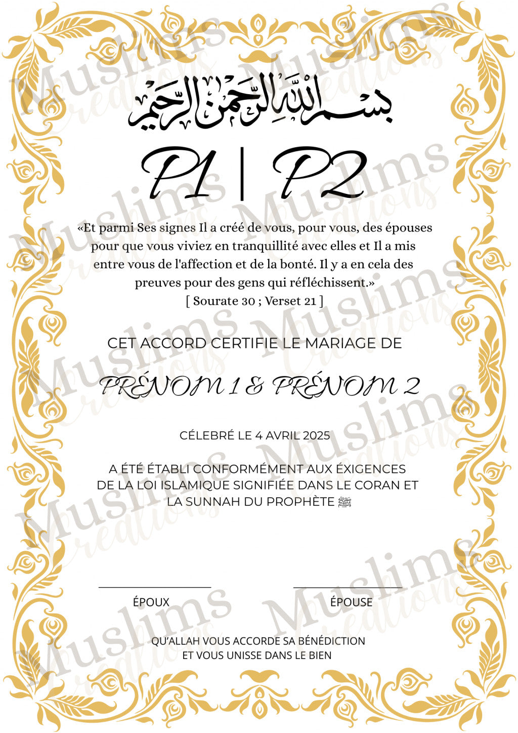 Certificat Nikkah version PDF