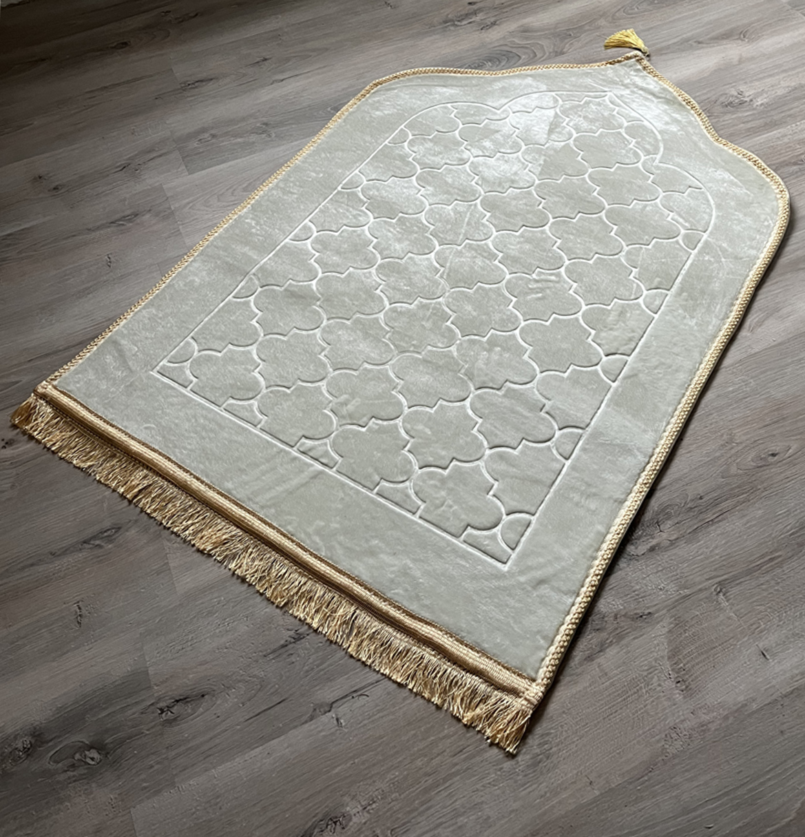 Tapis de prière blanc cassé en dôme de luxe XXL personnalisable